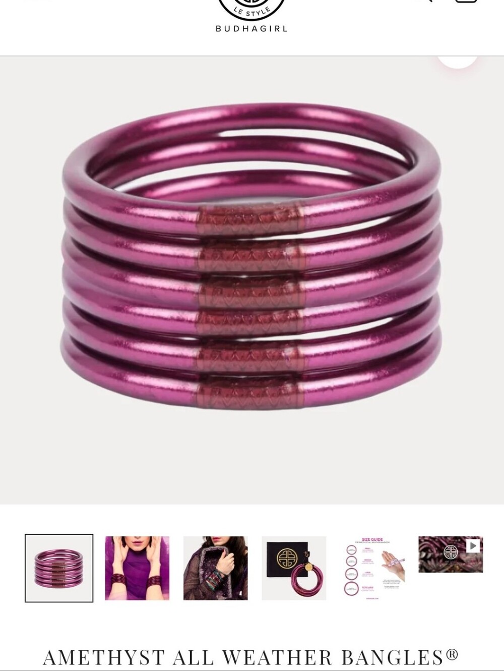 Budhagirl Single Amethyst All Weather Bangle New In Large